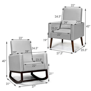 2-in-1 Fabric Upholstered Rocking Chair with Pillow-Beige