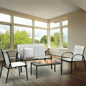 4 Pieces Patio Furniture Set with Glass Top Coffee Table-Black
