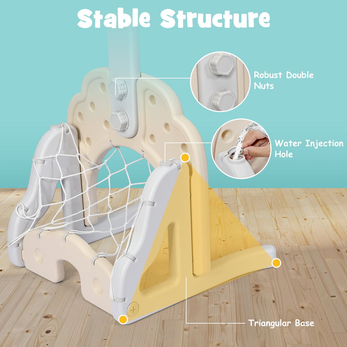3-in-1 Adjustable Kids Basketball Hoop Sports Set-Yellow
