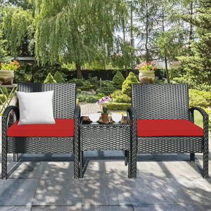 3 Pieces Outdoor Rattan Patio Conversation Set with Seat Cushions-White