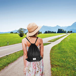 Drawstring Backpack String Bag Foldable Sports Sack with Zipper Pocket-Black