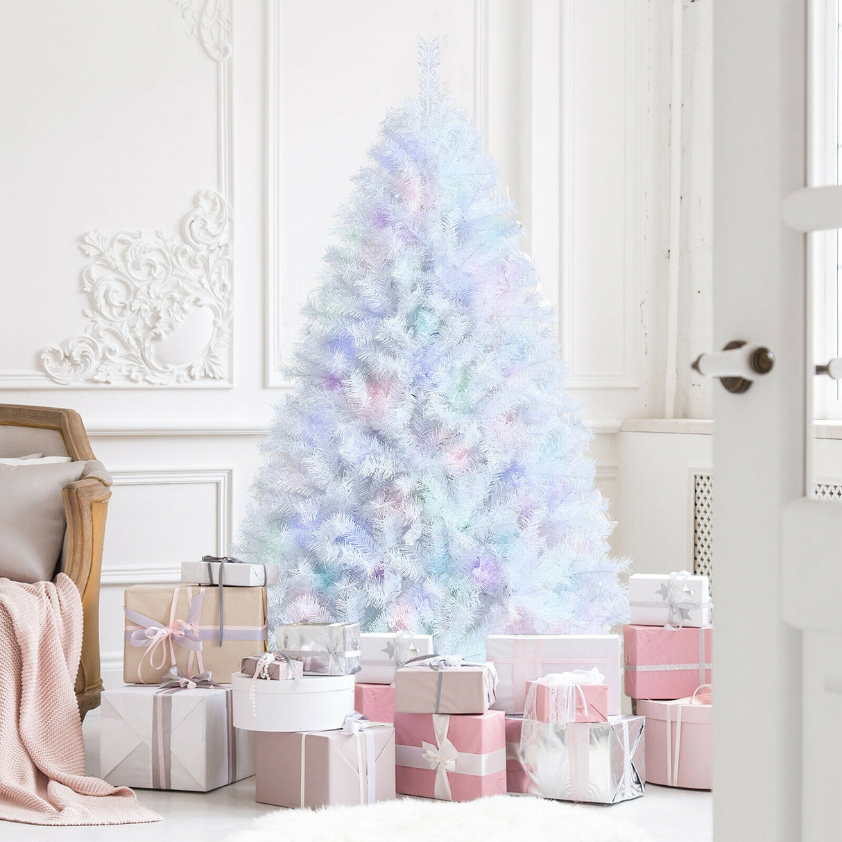 7 Feet White Iridescent Tinsel Artificial ‚Christmas Tree with Metal Stand