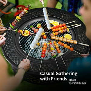Outdoor Fire Pit with BBQ Grill and High-temp Resistance Finish