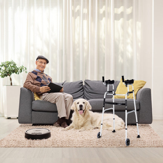 Folding Height Adjustable Walking Frame with Armrest Support-Silver