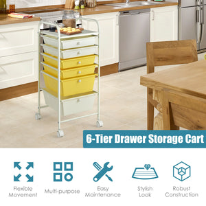 6 Drawers Rolling Storage Cart Organizer-Transparent Multicolor