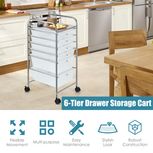 6 Drawers Rolling Storage Cart Organizer-Transparent Multicolor