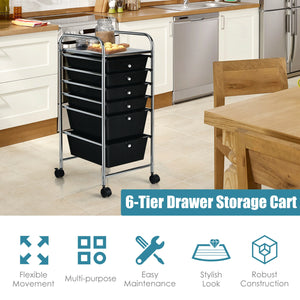 6 Drawers Rolling Storage Cart Organizer-Transparent Multicolor