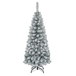 4.5 Feet Unlit Hinged Snow Flocked Artificial Pencil Christmas Tree with 242 Branch