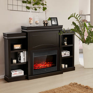 70 Inch Modern Fireplace Media Entertainment Center with Bookcase-Black