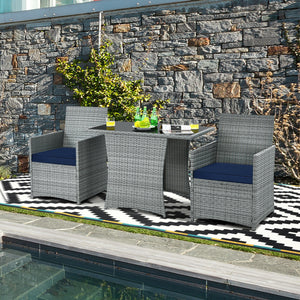 3 Pieces Patio Rattan Furniture Set with Cushioned Armrest Sofa-White