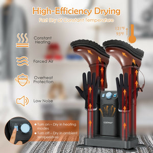 Electric Shoe Boot Dryer 4 Shoes with 180 Mins Timer Ozone Disinfection-Black