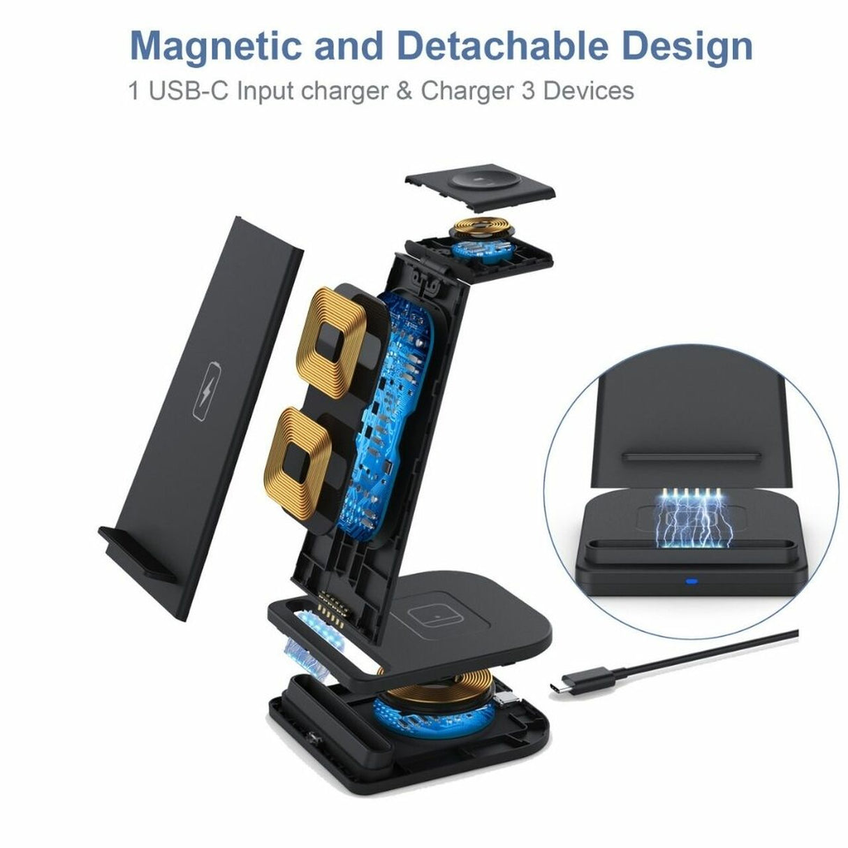 3-in-1 Fast Wireless Charging Stand for Phones, Apple Watch & AirPods by Infinite Basics