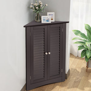 Adjustable Corner Storage Cabinet with Shutter Doors-White