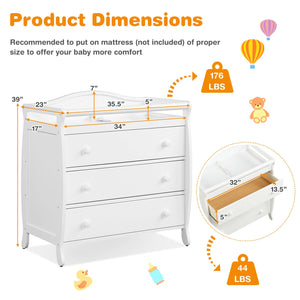 Baby Changing Table Infant Diaper with 3 Drawers and Safety Belt-Brown