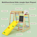 Indoor Playground Climbing Gym Wooden 8-in-1 Climber Playset for Children-Natural