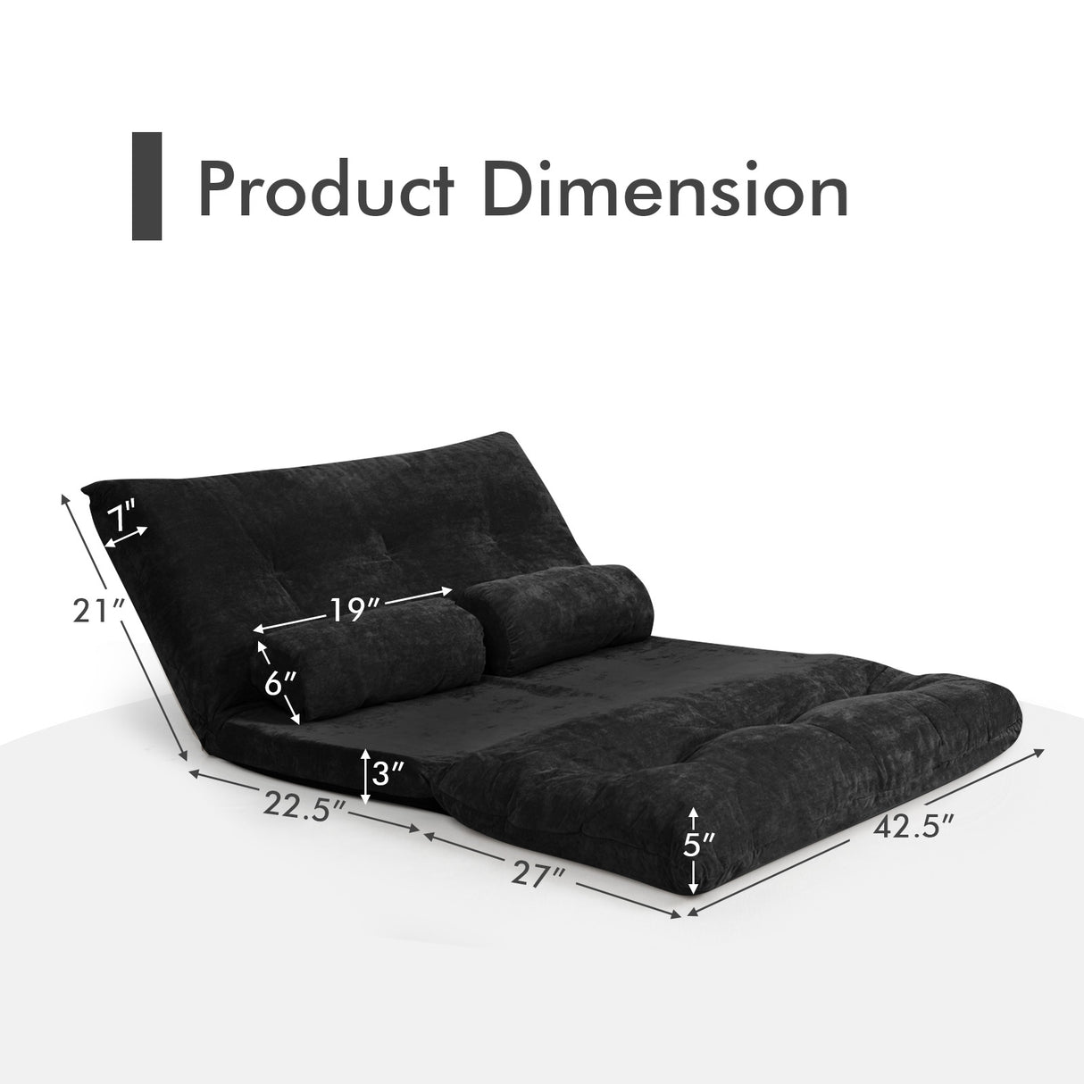 6-Position Adjustable Sleeper Lounge Couch with 2 Pillows-Beige