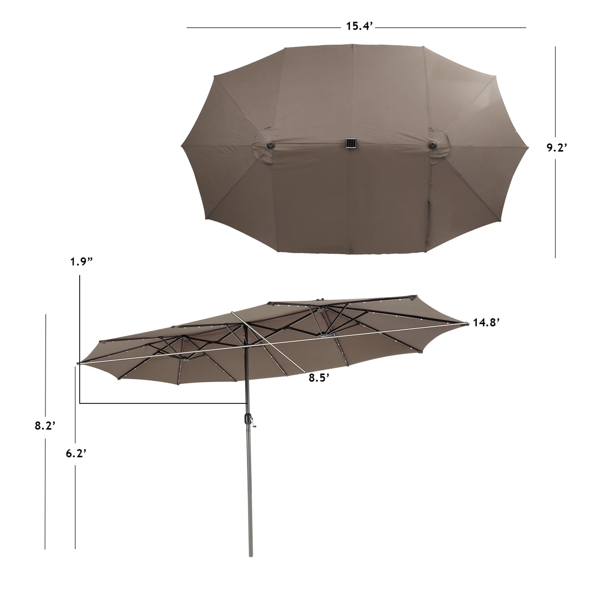 15 Feet Twin Patio Umbrella with 48 Solar LED Lights-Beige