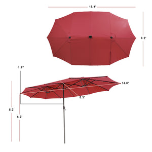 15 Feet Twin Patio Umbrella with 48 Solar LED Lights-Beige