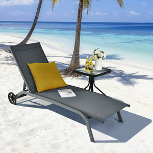 6-Poisition Adjustable Outdoor Chaise Recliner with Wheels-Black