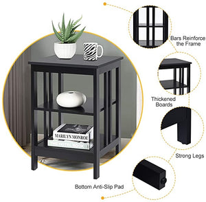 2 Pieces 3-Tier Nightstand with Reinforced Bars and Stable Structure-Dark Brown
