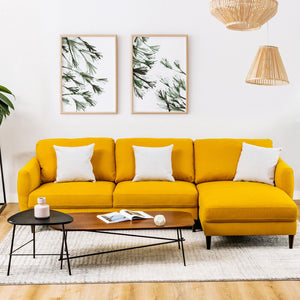 L-Shaped Fabric Sectional Sofa with Chaise Lounge and Solid Wood Legs-Navy