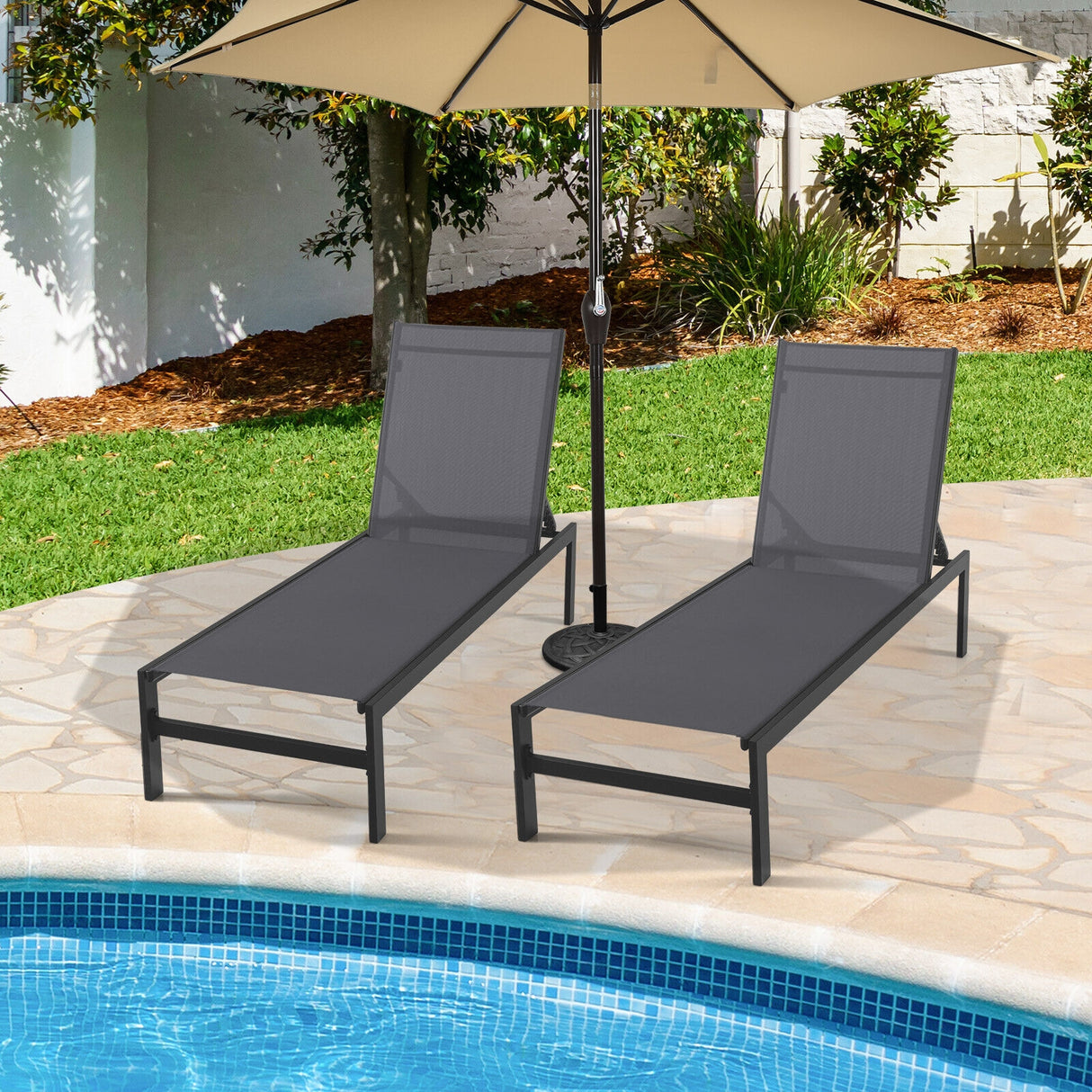 6-Position Chaise Lounge Chairs with Rustproof Aluminium Frame-Black