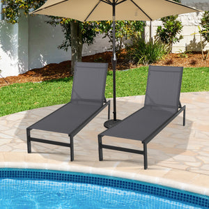 6-Position Chaise Lounge Chairs with Rustproof Aluminium Frame-Black