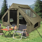 4-6 People Inflatable Camping Tent with 4 Mesh Screen Windows and 2 Doors-Green