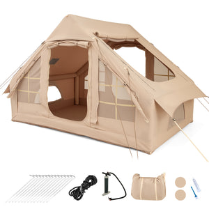 4-6 People Inflatable Camping Tent with 4 Mesh Screen Windows and 2 Doors-White