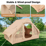 4-6 People Inflatable Camping Tent with 4 Mesh Screen Windows and 2 Doors-Green