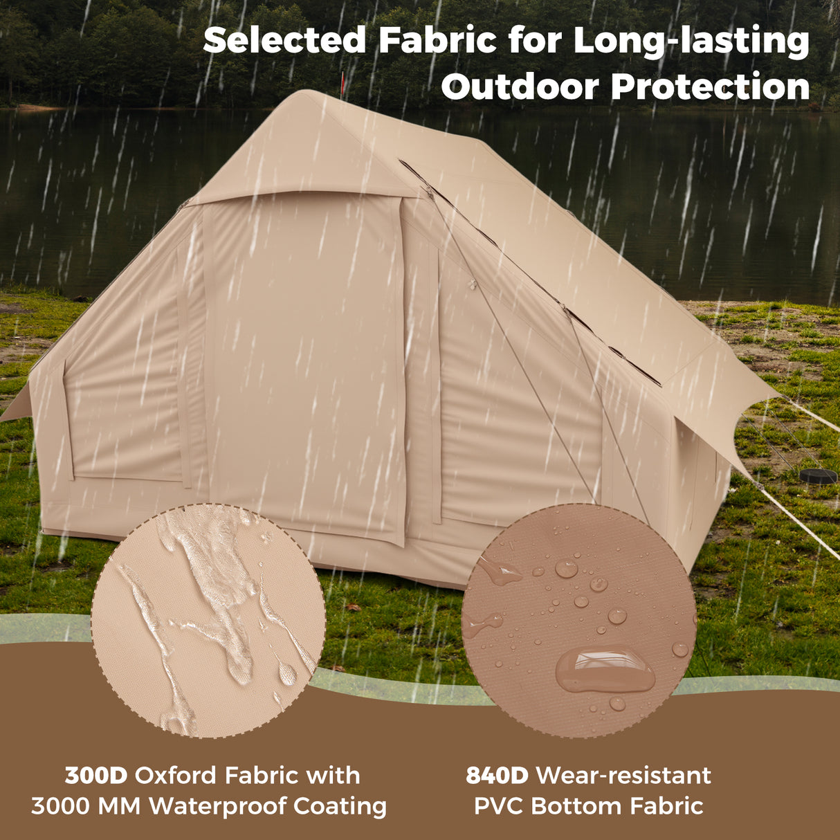 4-6 People Inflatable Camping Tent with 4 Mesh Screen Windows and 2 Doors-White