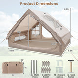 4-6 People Inflatable Camping Tent with Porch and Carrying Bag-Beige