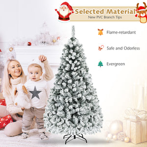 Pre-Lit Premium Snow Flocked Hinged Artificial Christmas Tree-7.5 ft