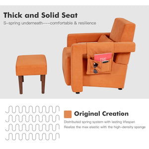 Modern Berber Fleece Single Sofa Chair with Ottoman and Waist Pillow-Blue