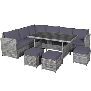 7 Pieces Patio Rattan Dining Furniture Sectional Sofa Set with Wicker Ottoman-Red