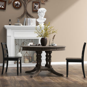 Set of 2 Wood Dining Chairs with Solid Rubber Wood Legs-Black