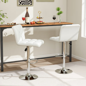 PU Leather Upholstered Bar Stools Set of 2 with Back and Adjustable Height-White