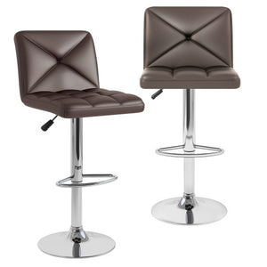PU Leather Upholstered Bar Stools Set of 2 with Back and Adjustable Height-Brown