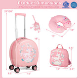 Kids Luggage Set with 14 Inches Carry-on Hardside Spinner Toddler Luggage and 10 Inches Backpack-Pink