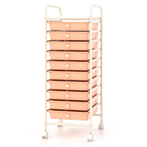 10 Drawer Rolling Storage Cart Organizer with 4 Universal Casters-Cherry by DirectDeals