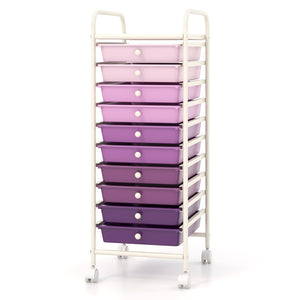 10 Drawer Rolling Storage Cart Organizer with 4 Universal Casters-Purple by DirectDeals
