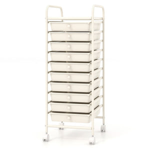 10 Drawer Rolling Storage Cart Organizer with 4 Universal Casters-White