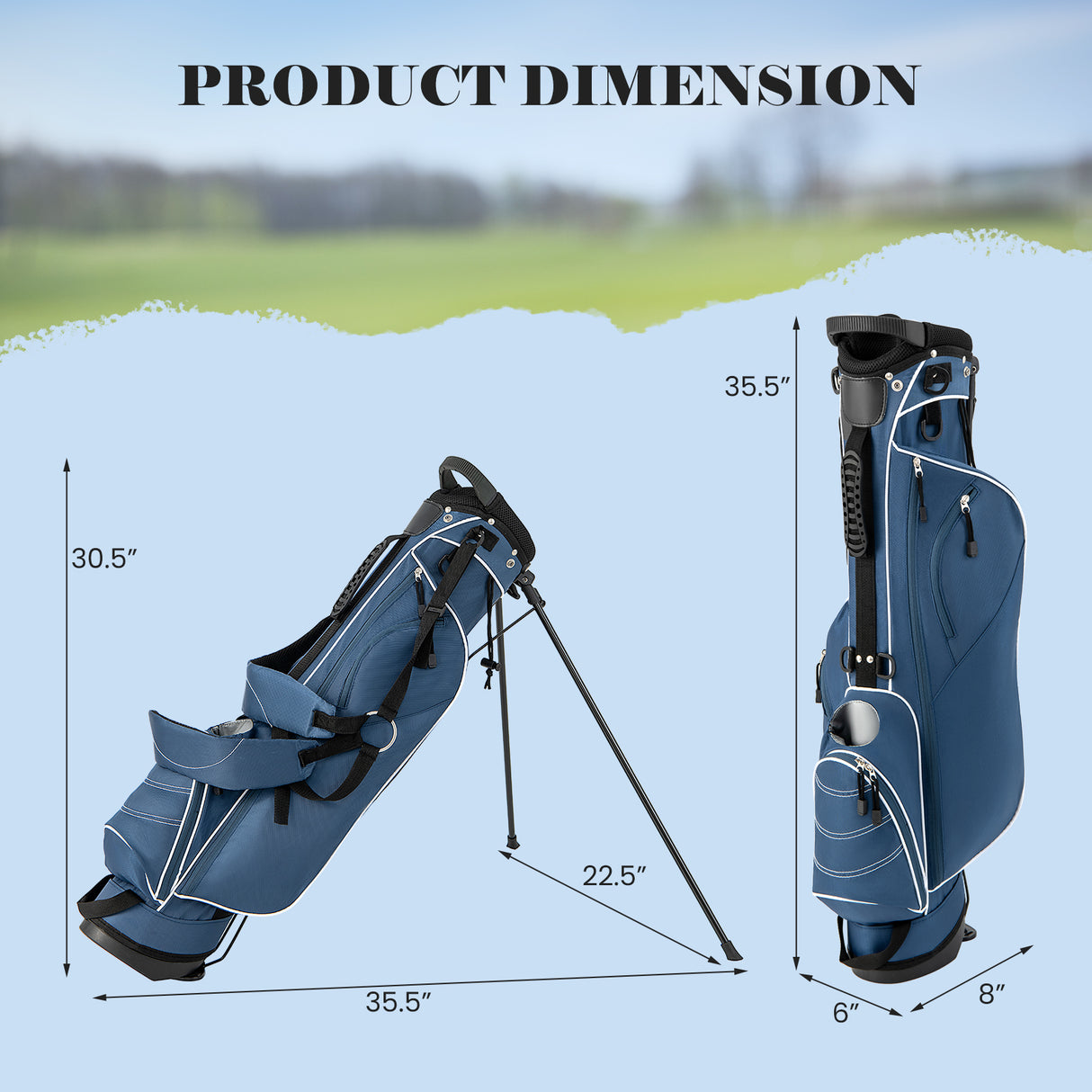 Golf Stand Cart Bag with 4 Way Divider Carry Organizer Pockets-Black