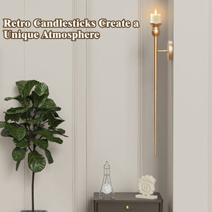 2-Pack Golden Candle Holder Torch Wall Light, Electronic Candle Wall Scone