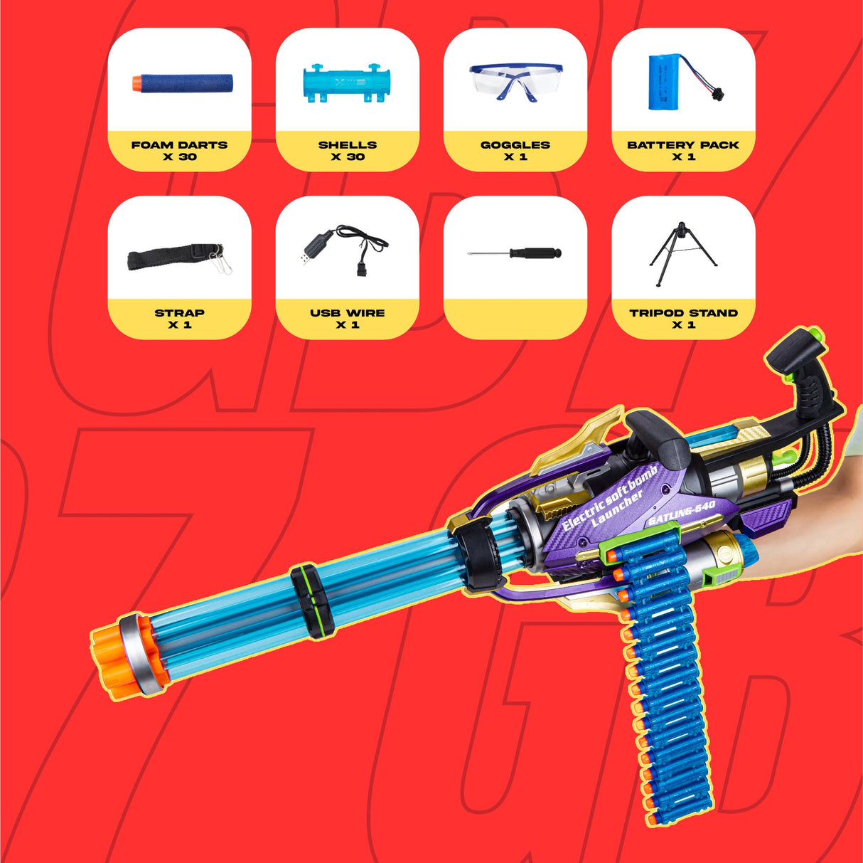 Contixo Electric Foam Dart Blaster - Gatling Style Toy Gun for Kids, Safe Soft Foam Darts, High-Speed Rotating Barrel, Ideal Gift for Action Play by Contixo