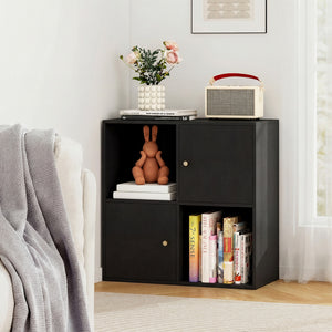 4-Cube Bookcase 3-Tier Bookshelf with Dual Anti-Tipping Kits and 2 Cabinets-Black