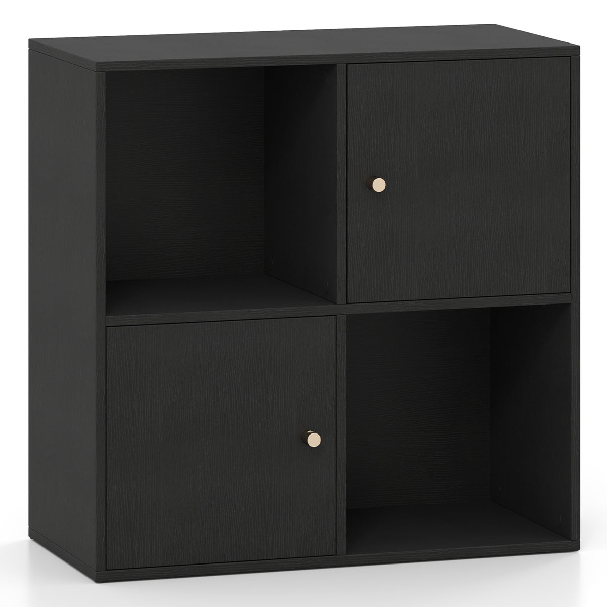 4-Cube Bookcase 3-Tier Bookshelf with Dual Anti-Tipping Kits and 2 Cabinets-Black