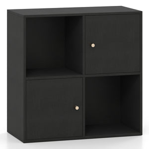 4-Cube Bookcase 3-Tier Bookshelf with Dual Anti-Tipping Kits and 2 Cabinets-Black