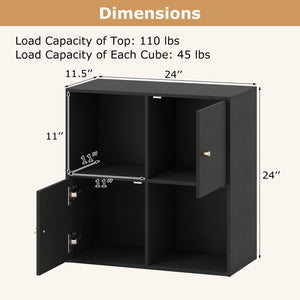 4-Cube Bookcase 3-Tier Bookshelf with Dual Anti-Tipping Kits and 2 Cabinets-Black