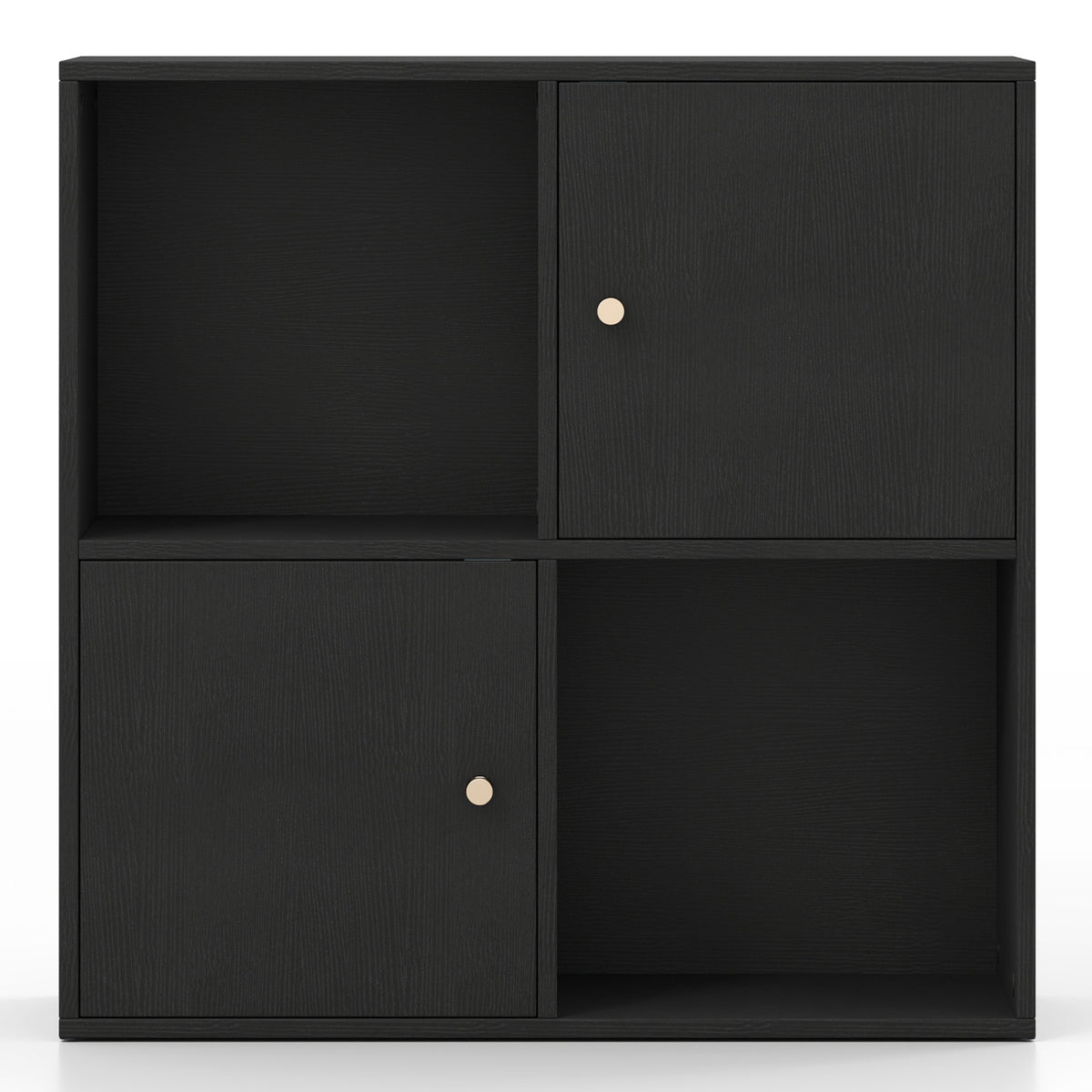 4-Cube Bookcase 3-Tier Bookshelf with Dual Anti-Tipping Kits and 2 Cabinets-Black